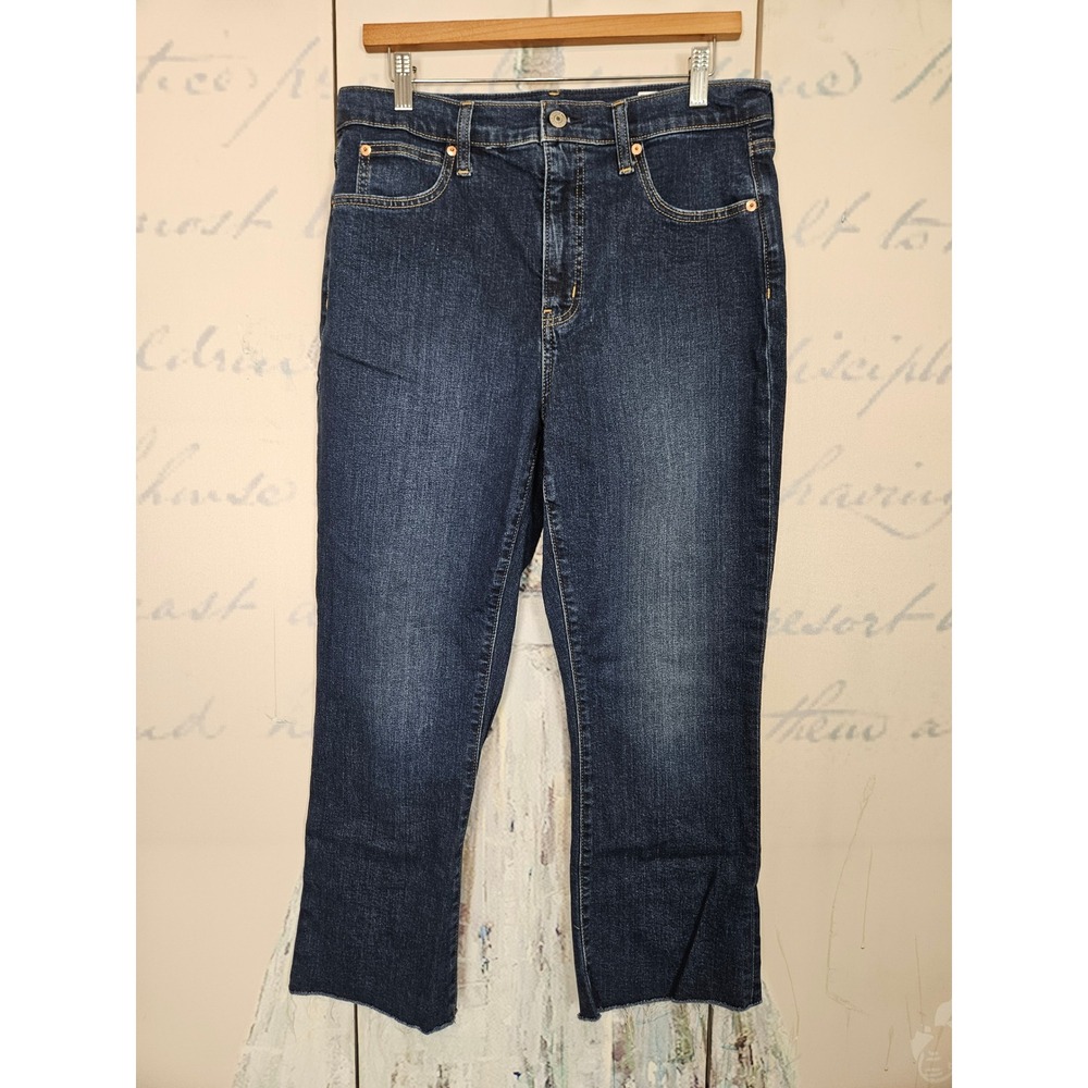 Gap Kick Fit Jeans 31/12 Dark Wash High Rise Raw Hem Stretch Denim Flare